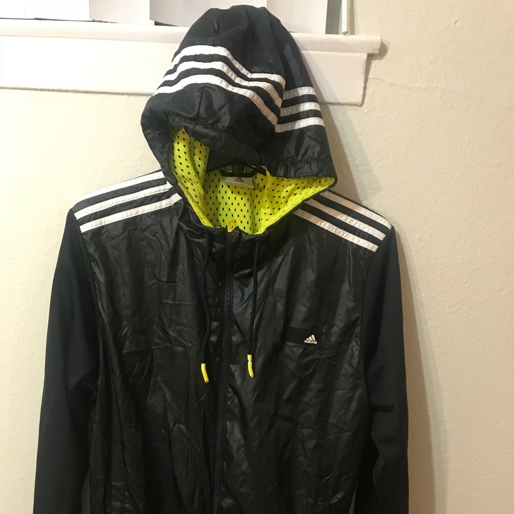 Adidas Black Hooded Track Jacket Hoodie Trefoil
